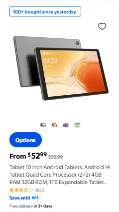 10 inch Android 12 tablet at Walmart